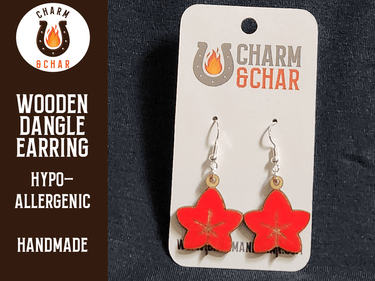 Maple Leaf Wood Dangle Earrings - Autumn Fashion Earring - Dangle Earring - Charm and Char
